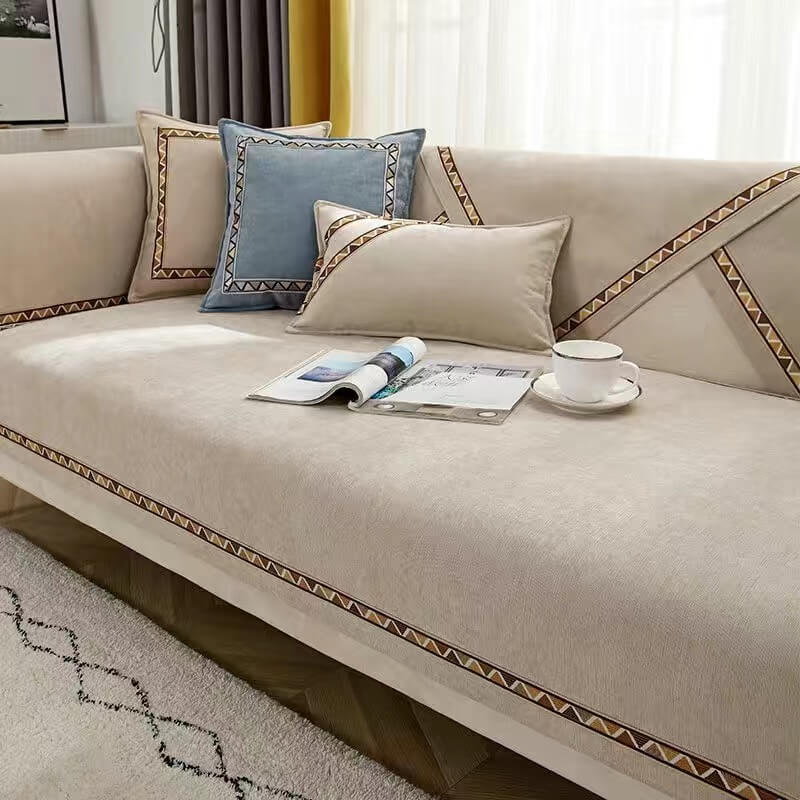 Geometrisches Dekor Einfarbige Chenille Rutschfeste Sofaabdeckung | Karnz
