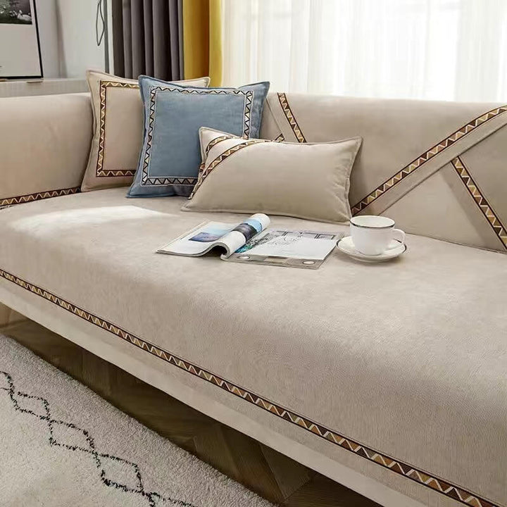 Geometrisches Dekor Einfarbige Chenille Rutschfeste Sofaabdeckung | Karnz