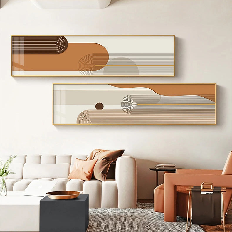 Geometrische Kurvenlinien Erdtöne Wandkunst Fine Art Leinwanddrucke Moderne Breitformatbilder Für Das Wohnzimmer Über Der Couch Kunst Für Über Dem Bett