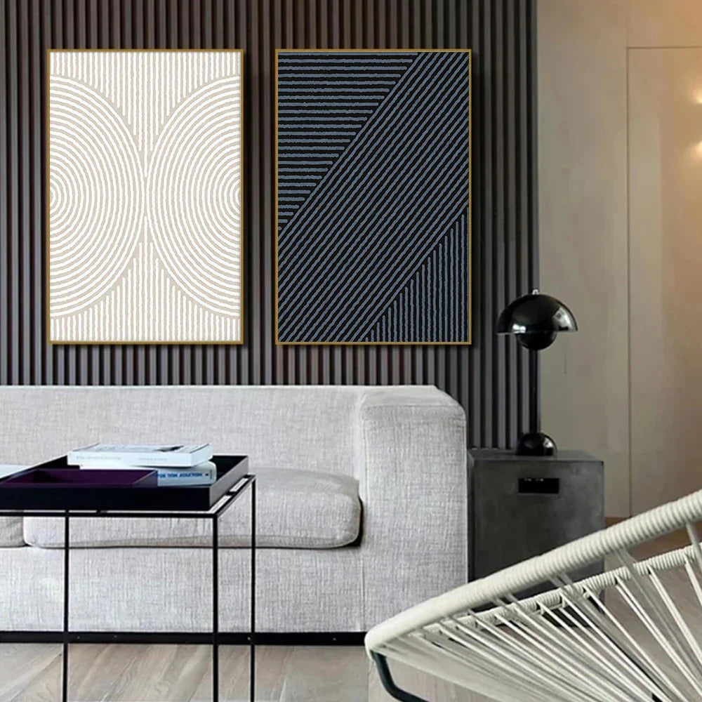 Geometrische Linienkunst Minimalistische abstrakte Wandkunst Fine Art Leinwanddrucke Neutrale Farbtoffbilder für Wohnzimmer Esszimmer Home Office Kunstdekoration