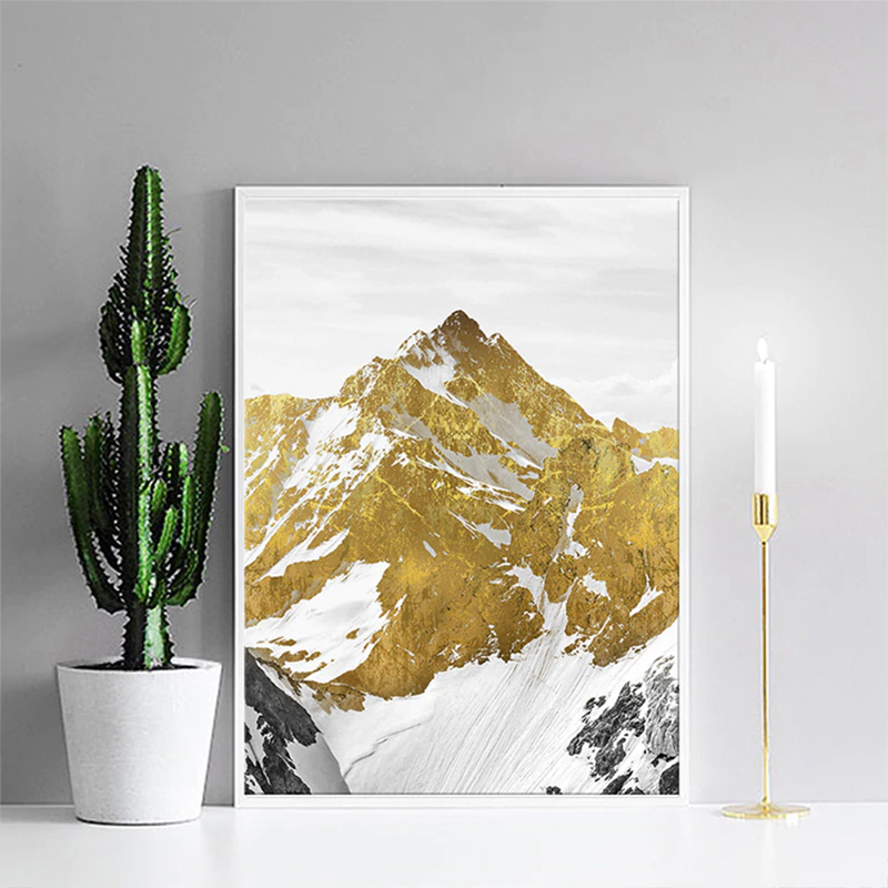Mystisches Goldenes Berglandschaft Wandkunst Fine Art Leinwanddrucke Abstrakte Nordische Bilder Für Modernes Wohnen