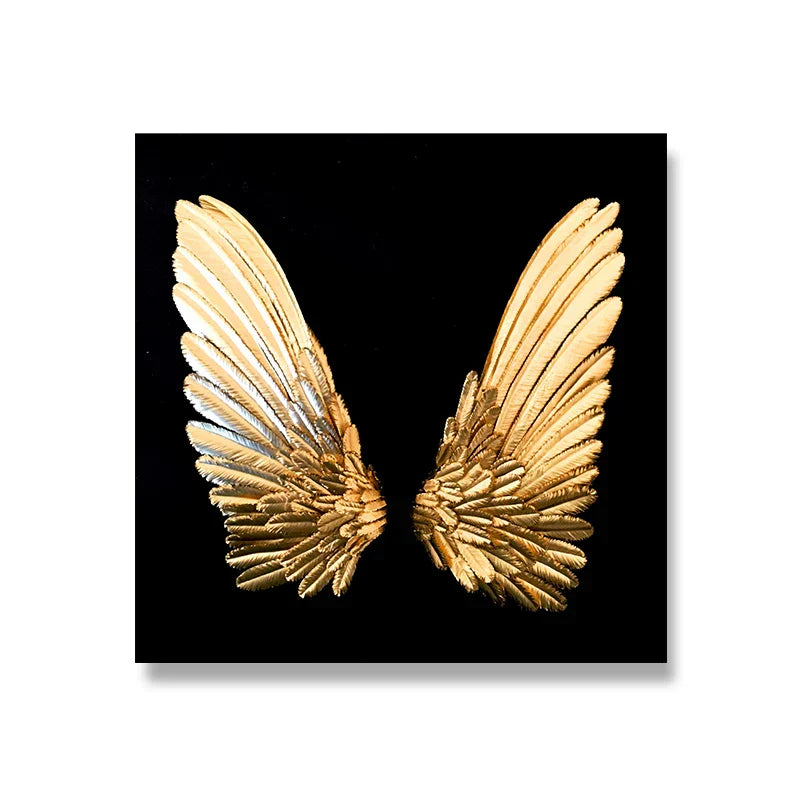 Goldene Engel Flügel Wandkunst Fine Art Poster Drucke Elegante vergoldete Feder Diptychon Leinwanddruck für moderne Schlafzimmerdekoration