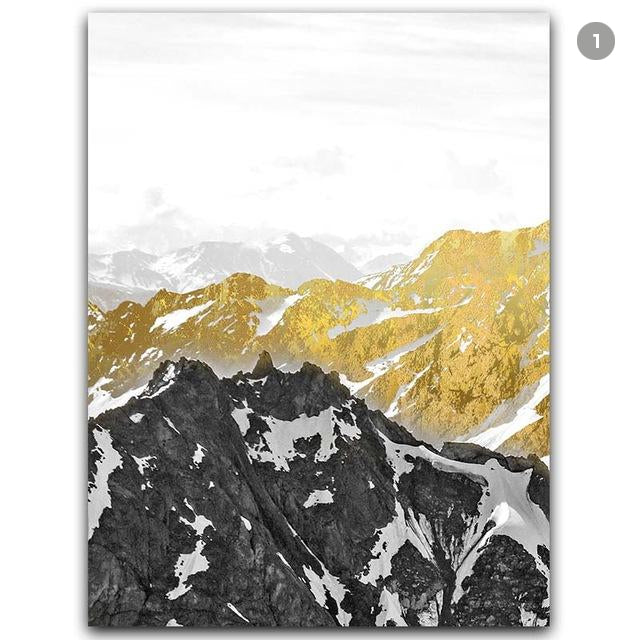 Mystisches Goldenes Berglandschaft Wandkunst Fine Art Leinwanddrucke Abstrakte Nordische Bilder Für Modernes Wohnen