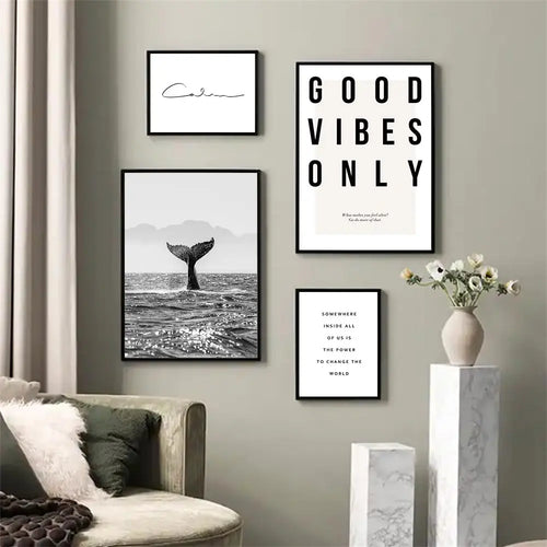 Gute Vibes Nur Schwarzer Weißer Wal Poster Nordische Bilder Von Ruhiger Wandkunst Feine Kunst Leinwand Drucke Galerie Wandkunst Drucke Für Modernes Wohnen