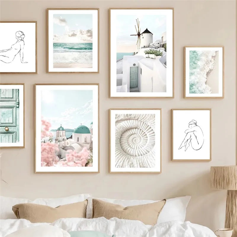 Griechische Insel Landschaft Galerie Wandkunst Fine Art Leinwanddrucke Bilder von Santorini Poster für Wohnzimmer Schlafzimmer Inspirierende Kunst für modernes Wohnen