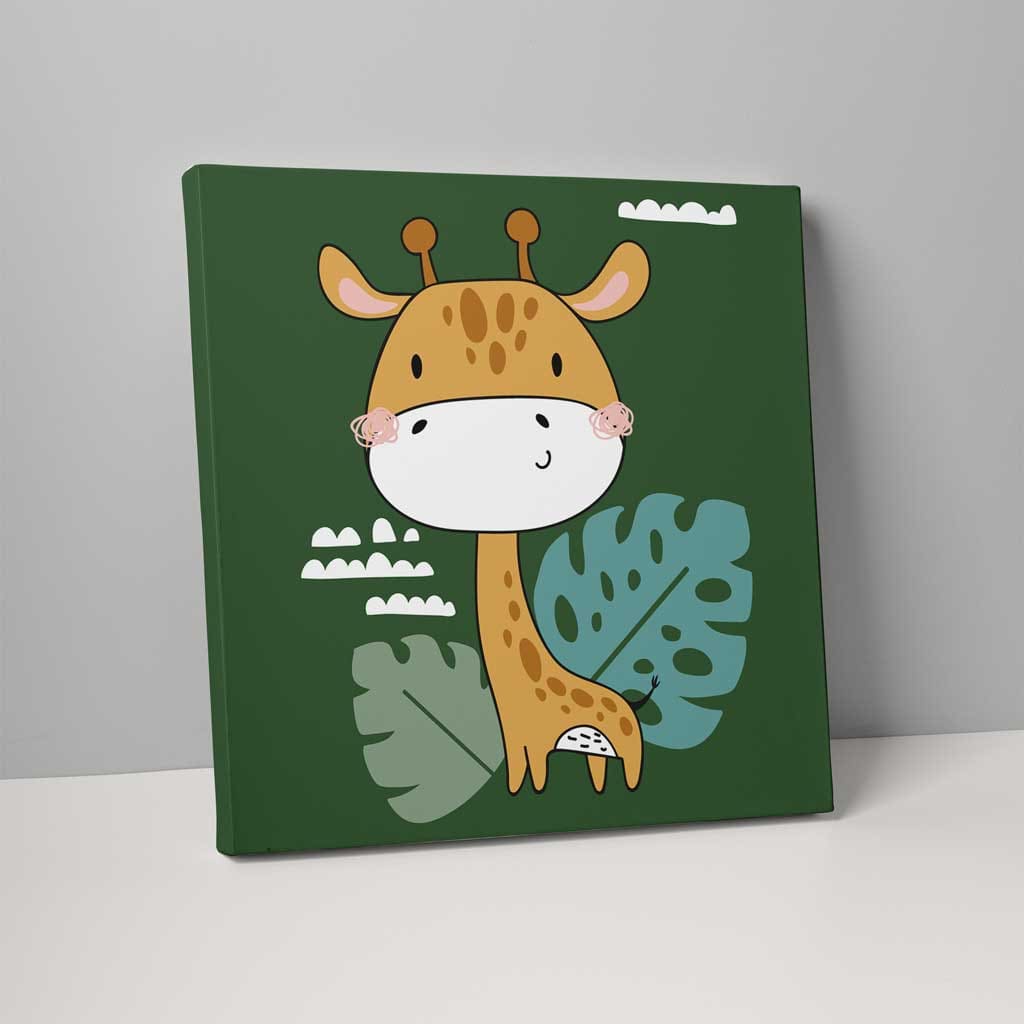 Boho Safari Dschungelgiraffe Dunkelgrün und Gelb auf Leinwand