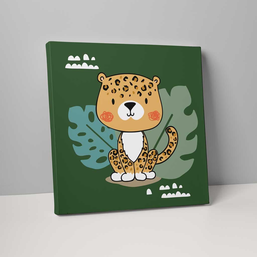 Boho Safari Dschungelleopard Dunkelgrün und Gelb auf Leinwand