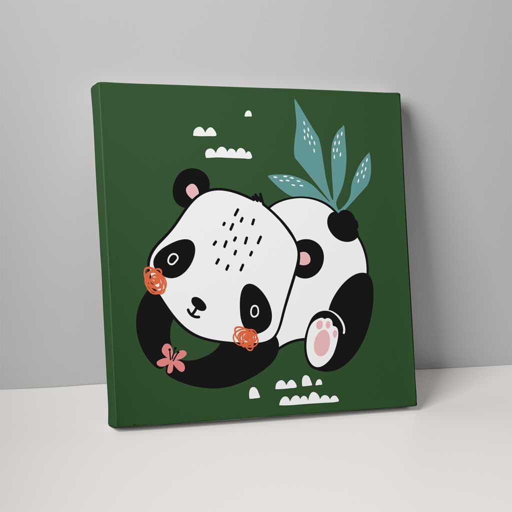 Boho Safari Dschungelpanda Dunkelgrün, Schwarz und Weiß auf Leinwand