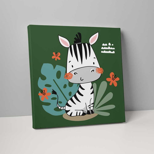 Boho Safari Dschungel Zebra Dunkelgrün, Schwarz und Weiß auf Leinwand