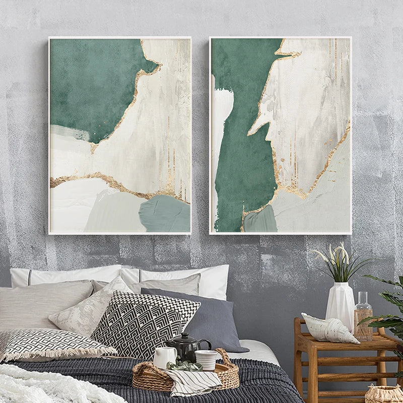 Grün Braun Nordisch Abstrakt Geomorphes Wandkunst Fine Art Leinwanddrucke Bilder für moderne Wohnung Wohnzimmer Home Office Kunst Dekor | Karnz