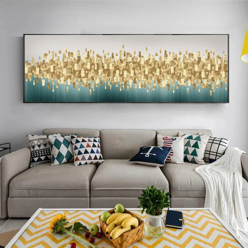 Grün Goldene Abstrakte Stadtlandschaft Wandkunst feine Kunst Leinwanddrucke Bilder für Über dem Sofa Schlafzimmer Kunst für Über dem Bett