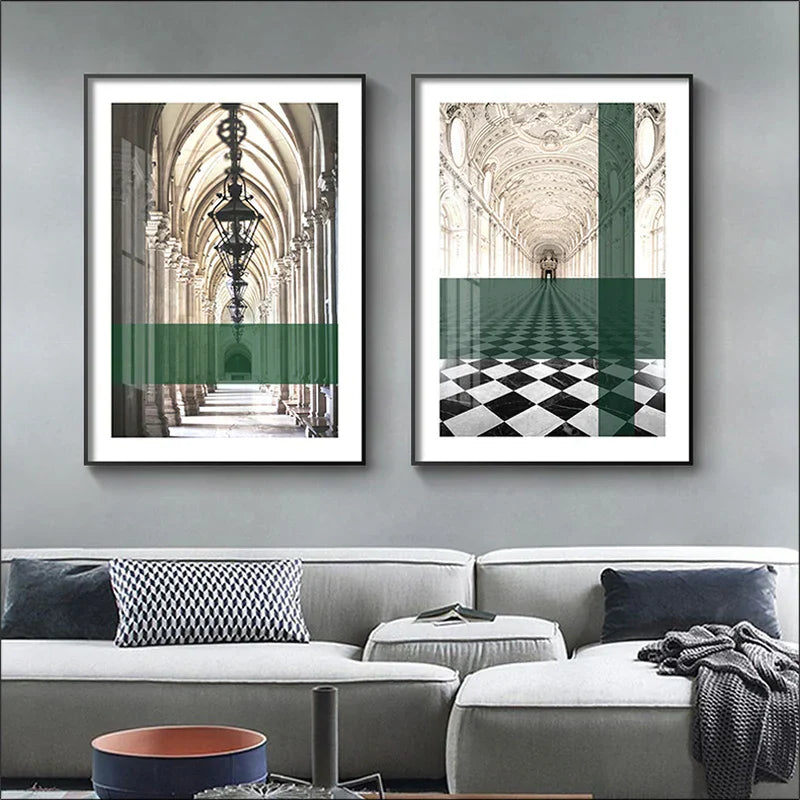 Grüne Streifen Überlagerte Bögen Wandkunst Feine Kunstdrucke Klassische Architektonische Abstrakte Bilder Für Modernes Apartment Wohnzimmer Esszimmer Kunst Dekor