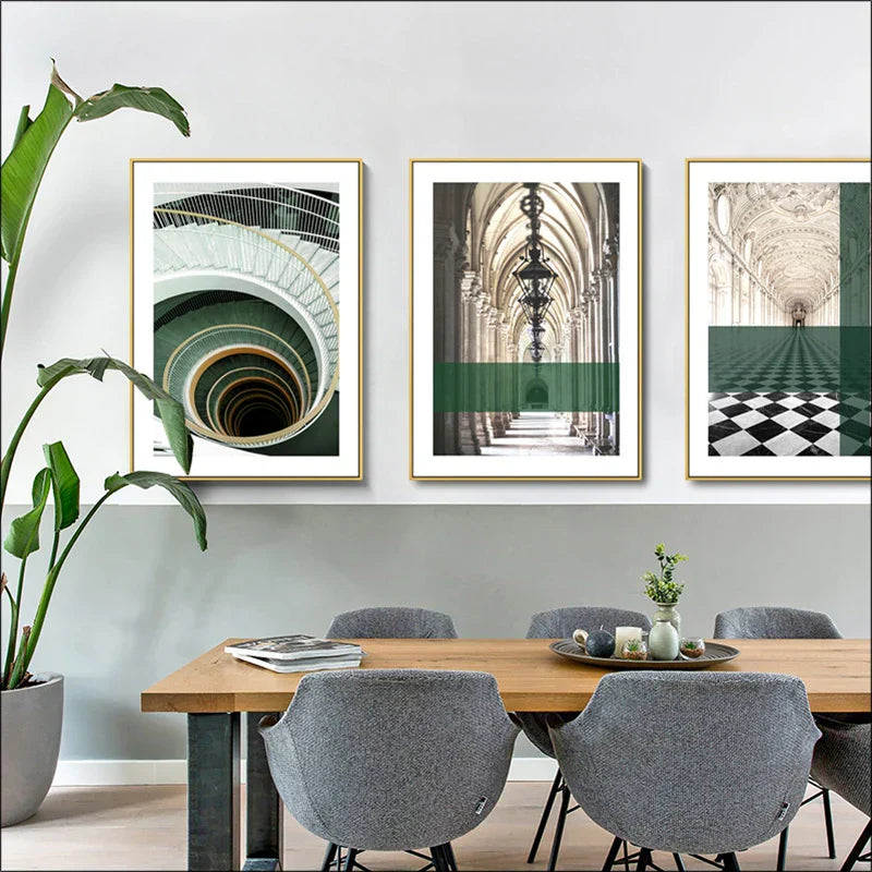 Grüne Streifen Überlagerte Bögen Wandkunst Feine Kunstdrucke Klassische Architektonische Abstrakte Bilder Für Modernes Apartment Wohnzimmer Esszimmer Kunst Dekor