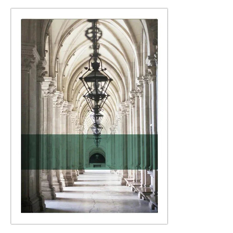 Grüne Streifen Überlagerte Bögen Wandkunst Feine Kunstdrucke Klassische Architektonische Abstrakte Bilder Für Modernes Apartment Wohnzimmer Esszimmer Kunst Dekor