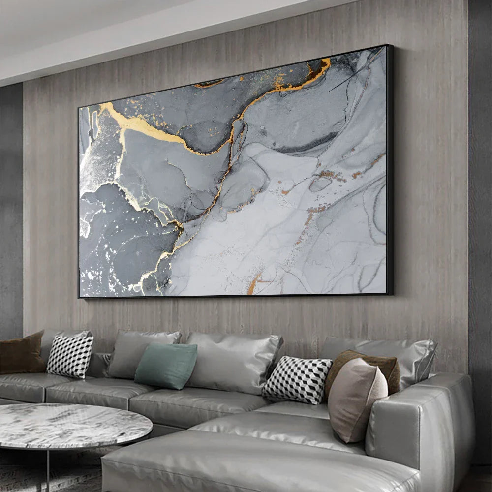 Goldaderne Graue Marmorplatte Wandkunst Fine Art Leinwanddruck Poster Abstraktes Bild Für Über Das Sofa Moderne Wohnzimmerdeko