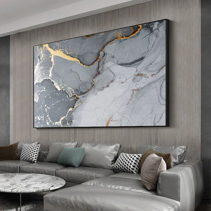 Goldaderne Graue Marmorplatte Wandkunst Fine Art Leinwanddruck Poster Abstraktes Bild Für Über Das Sofa Moderne Wohnzimmerdeko