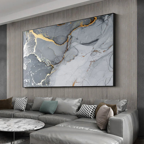Goldaderne Graue Marmorplatte Wandkunst Fine Art Leinwanddruck Poster Abstraktes Bild Für Über Das Sofa Moderne Wohnzimmerdeko