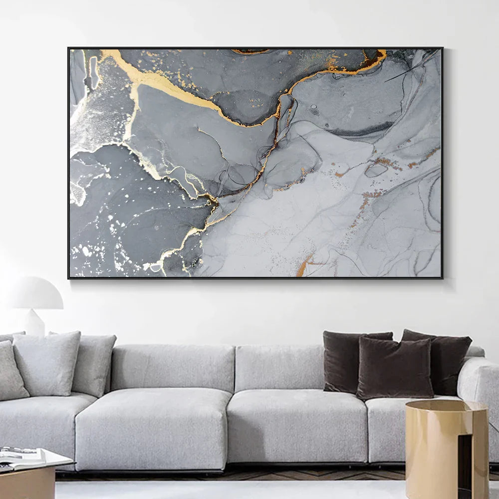 Goldaderne Graue Marmorplatte Wandkunst Fine Art Leinwanddruck Poster Abstraktes Bild Für Über Das Sofa Moderne Wohnzimmerdeko