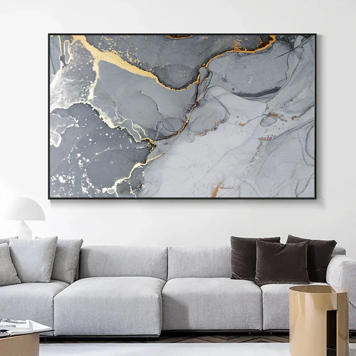 Goldaderne Graue Marmorplatte Wandkunst Fine Art Leinwanddruck Poster Abstraktes Bild Für Über Das Sofa Moderne Wohnzimmerdeko