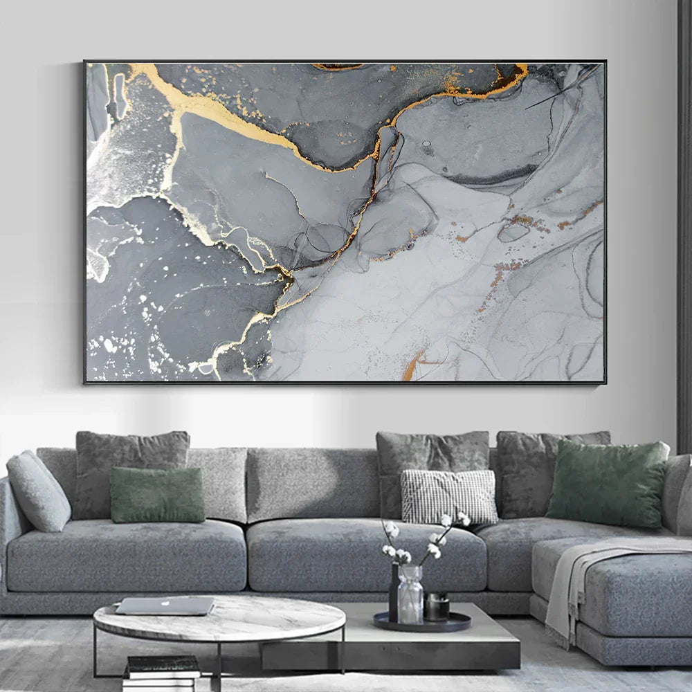 Goldaderne Graue Marmorplatte Wandkunst Fine Art Leinwanddruck Poster Abstraktes Bild Für Über Das Sofa Moderne Wohnzimmerdeko