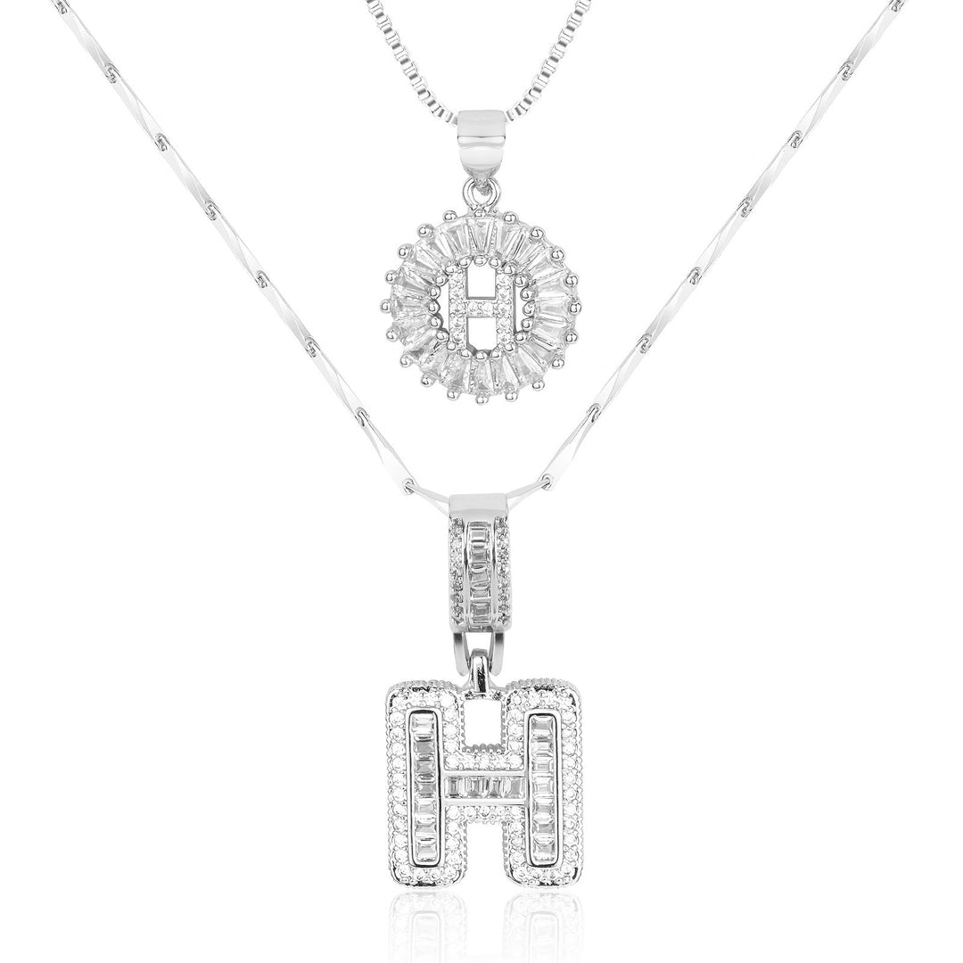 Karnz | 2pc 14k Diamant Buchstaben Initialen Halsketten