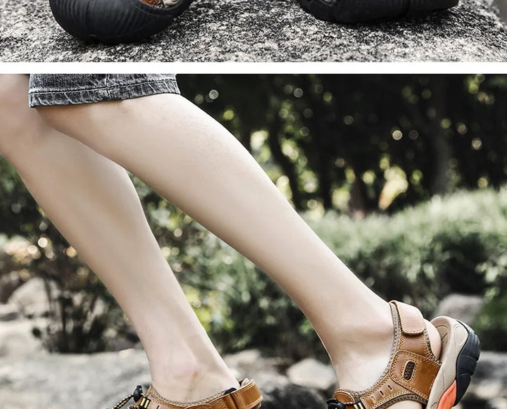 Sommer Herren Outdoor Sandalen Strand Schuhe Echtes Leder Trekking Wandern