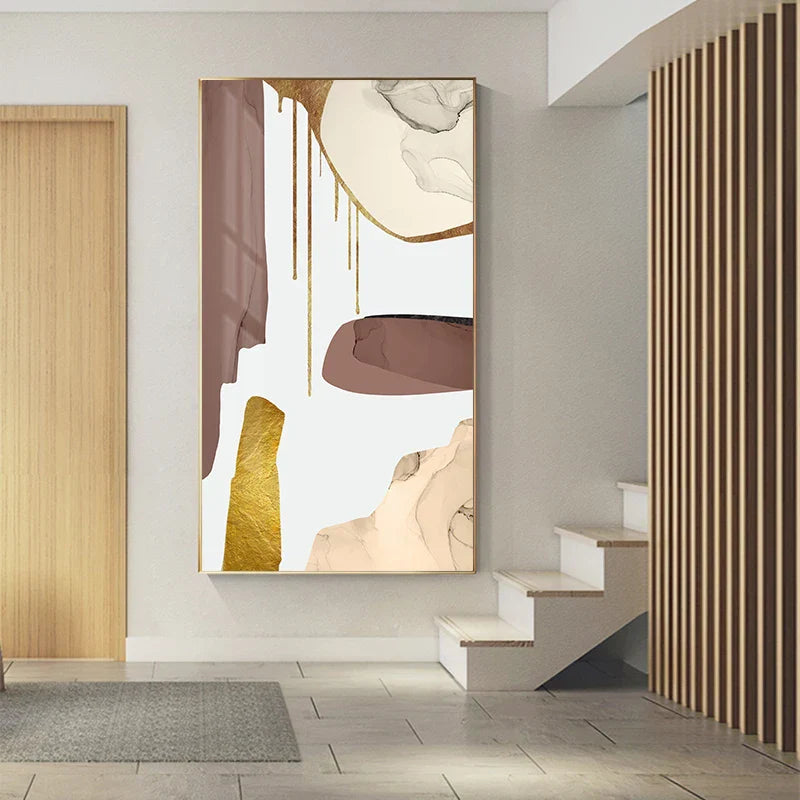 Neutrale Farben Mauve Beige Goldene abstrakte Wandkunst feine Kunst Leinwanddrucke Bilder für moderne Wohnung Wohnzimmer Luxusinteriors Kunst Dekor | Karnz