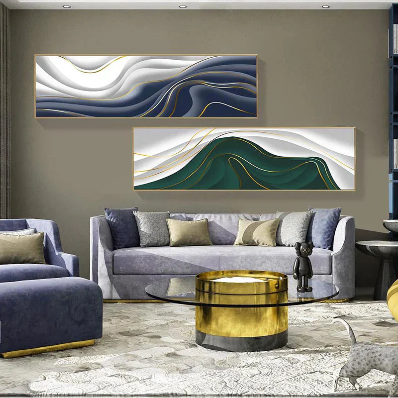 Modern Abstrakt Grün Grau Gold Fließendes Band Wandkunst Feine Kunst Leinwanddrucke Hochformat Bilder Für Wohnzimmer Foyer Treppenhaus Wanddekoration | Karnz