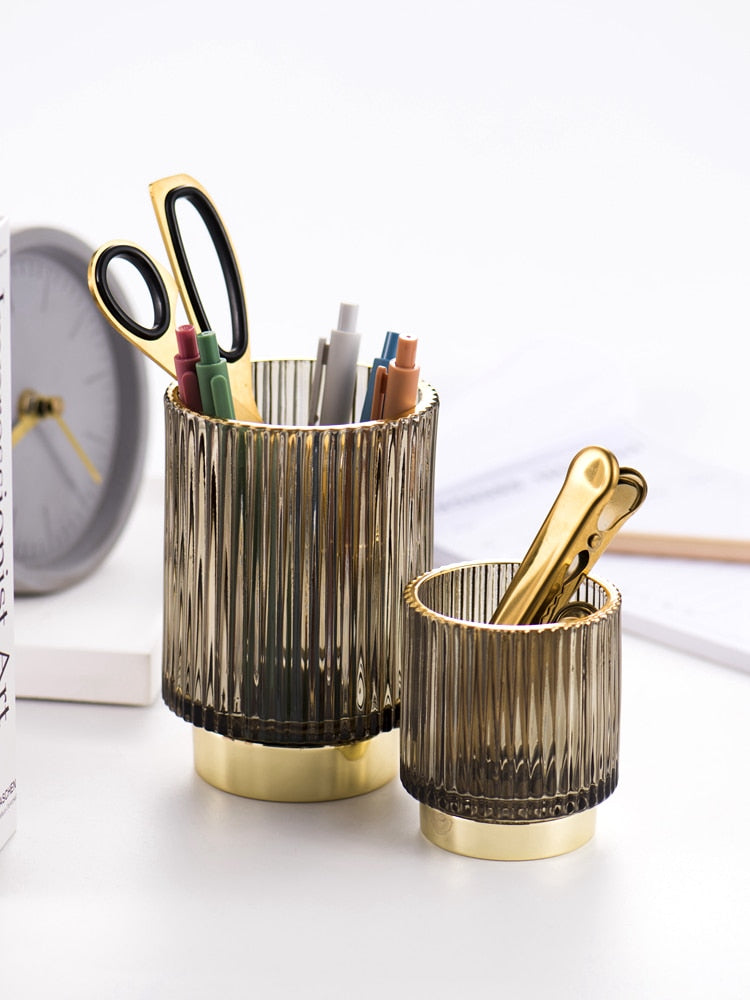 Elise Make-up-Halter und Organizer aus Goldfolie und Glas