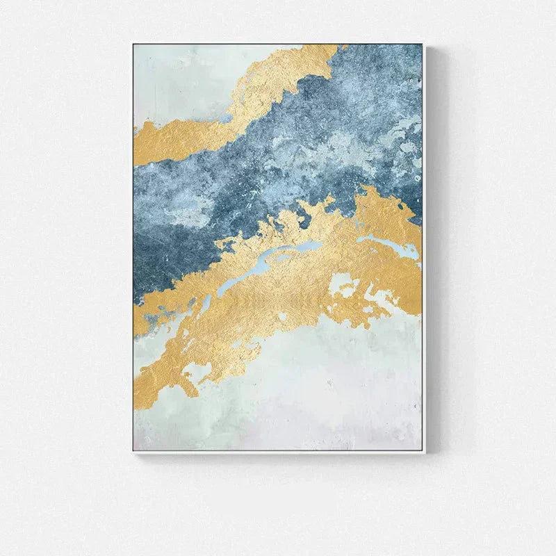 Blaue Goldene Ozeanspray Seestandsabstrakte Wandkunst Feine Kunst Leinwanddrucke Marmor Bilder Für Wohnzimmer Esszimmer Kunst Für zeitgenössische Innenräume