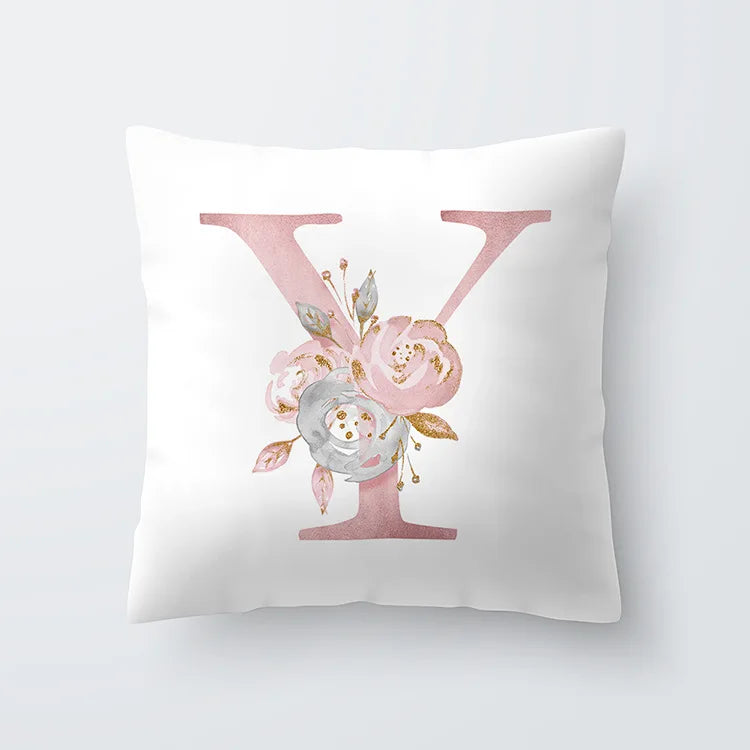 Rosa Goldene Florale Buchstaben Kissenbezug 45x45cm Kissenbezug Für Wohnzimmer Sofa Wurfkissen Polyester Baumwolle Quadratische Kissenbezüge | Karnz