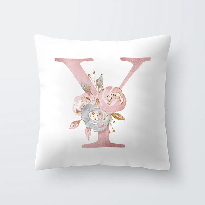 Rosa Goldene Florale Buchstaben Kissenbezug 45x45cm Kissenbezug Für Wohnzimmer Sofa Wurfkissen Polyester Baumwolle Quadratische Kissenbezüge | Karnz