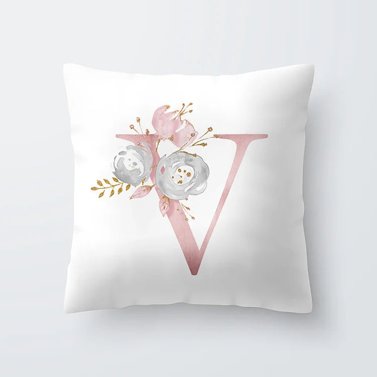 Rosa Goldene Florale Buchstaben Kissenbezug 45x45cm Kissenbezug Für Wohnzimmer Sofa Wurfkissen Polyester Baumwolle Quadratische Kissenbezüge | Karnz
