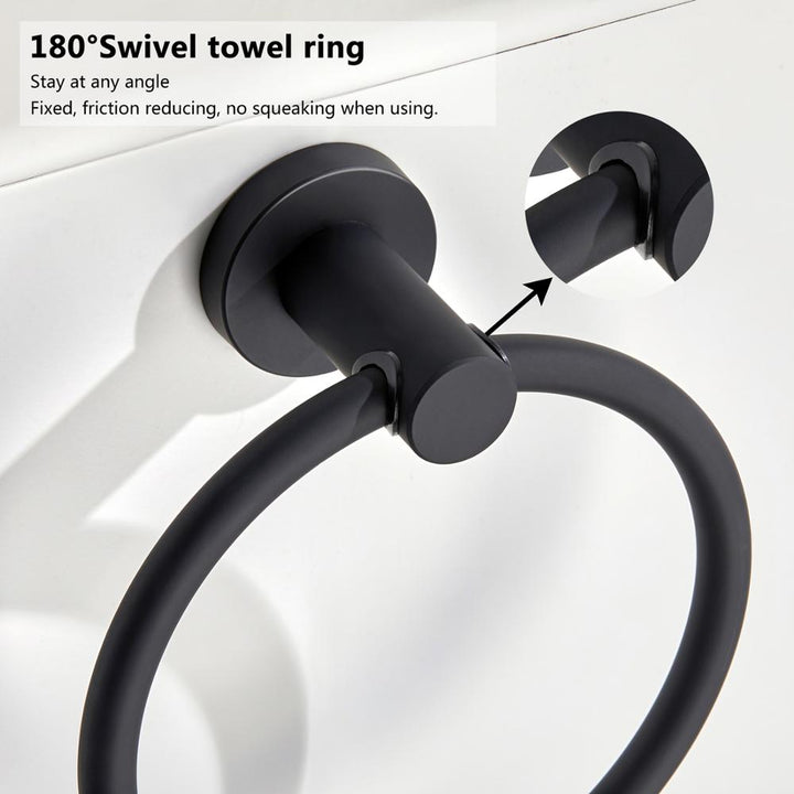 Handtuchring aus Edelstahl 304, verchromt, schlichtes rundes Design, schwarz, europäisches Badaccessoire, rostfrei
