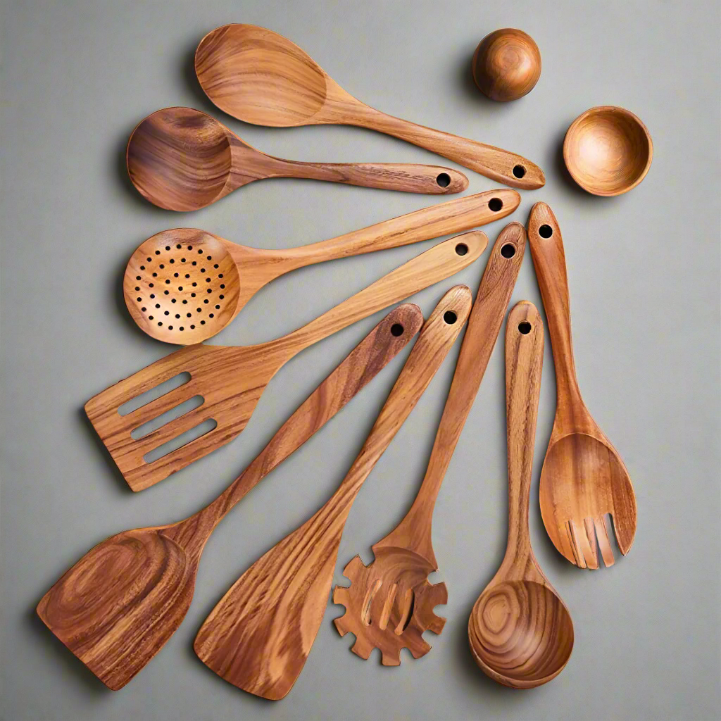 TeakChef Küchen Set – Nachhaltige Antibakterielle Küchengeräte aus Teakholz | Karnz