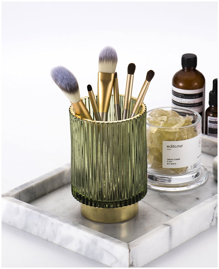 Elise Make-up-Halter und Organizer aus Goldfolie und Glas