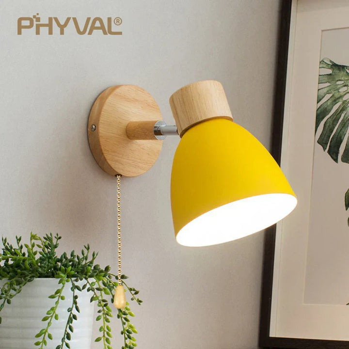 Karnz | LumoNord Macaron Wandleuchte | Holz & Metall | 90° schwenkbarer Lampenkopf | Skandinavisches Design | E27-Fassung (ohne Glühbirne)