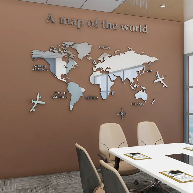 Weltkarte 3D Wandmural Kristallgespiegelte Acryl-Weltkarte Wandaufkleber für Büro Wohnzimmer Kinderzimmer kreative DIY Wohnkultur | Karnz