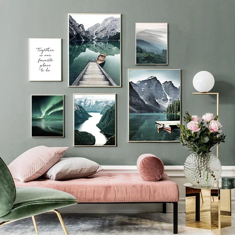 Bergsee Wildnis Landschaft Wandkunst Kunstdrucke Leinwand Poster Bilder von Ruhe für Wohnbereich Esszimmer Dekor