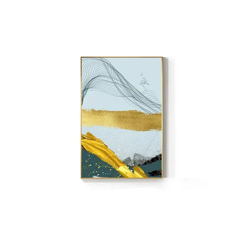Blaue Goldene Minimalistische Wandkunst Feine Kunst Leinwanddrucke Skandinavische Abstrakte Bilder Für Moderne Wohnung Wohnzimmer Home Office Dekor
