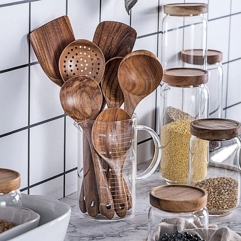 NordTeak 7-teilige Küchenutensilien-Set - Premium Teakholz Werkzeuge | Karnz