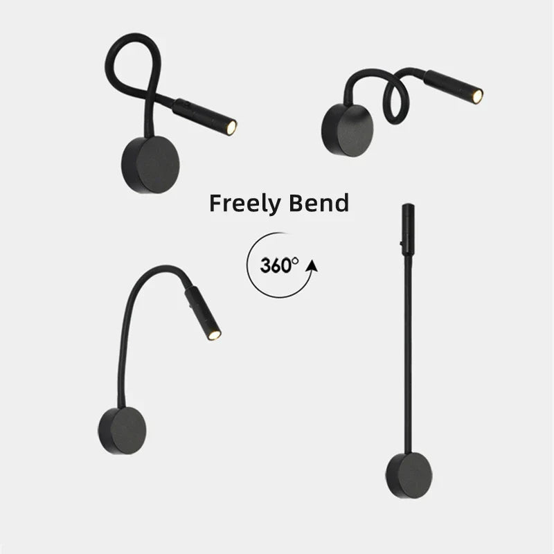 Moderne, flexible LED-Lesewandleuchte mit Schalter für Schlafzimmer und Arbeitszimmer – 1 W/3 W