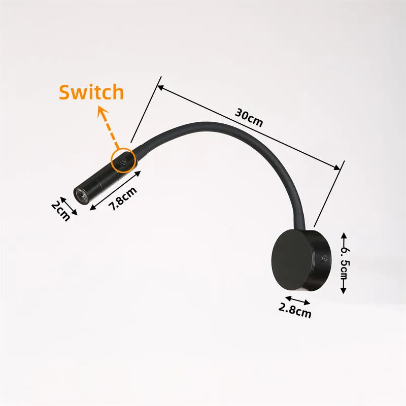 Moderne, flexible LED-Lesewandleuchte mit Schalter für Schlafzimmer und Arbeitszimmer – 1 W/3 W