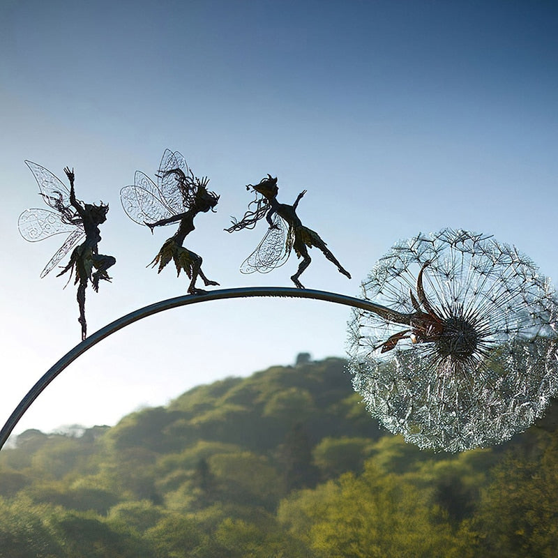 Feen und Löwenzahn Tanzen Gemeinsam Skulptur für Garten im Freien