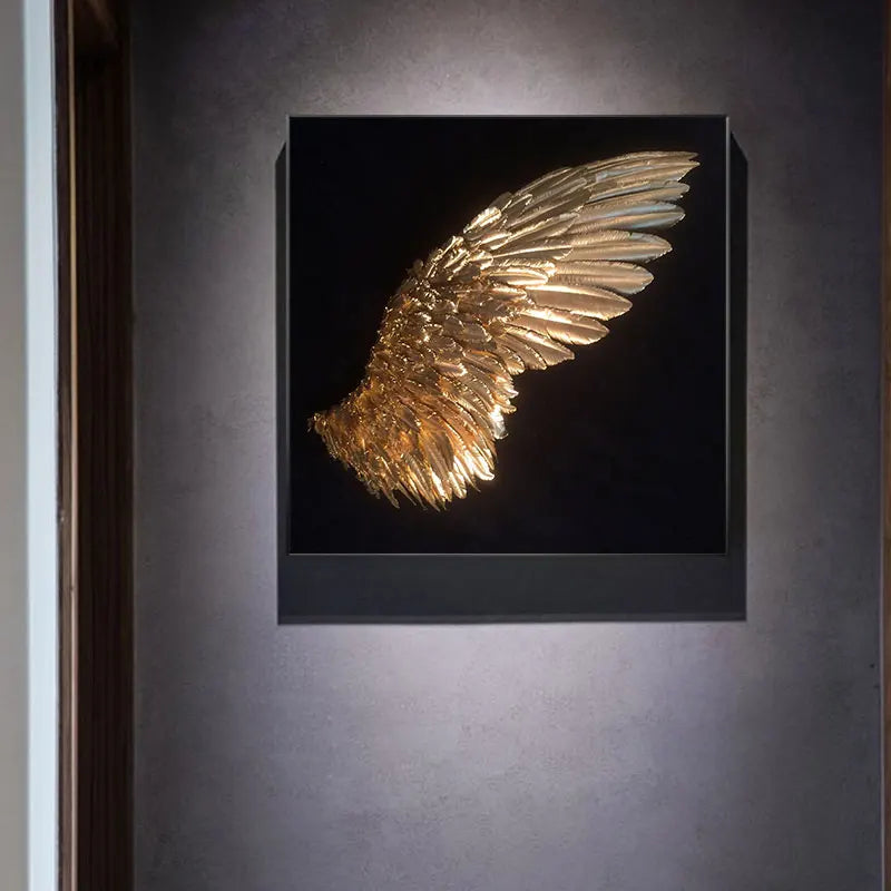 Goldene Engel Flügel Wandkunst Fine Art Poster Drucke Elegante vergoldete Feder Diptychon Leinwanddruck für moderne Schlafzimmerdekoration