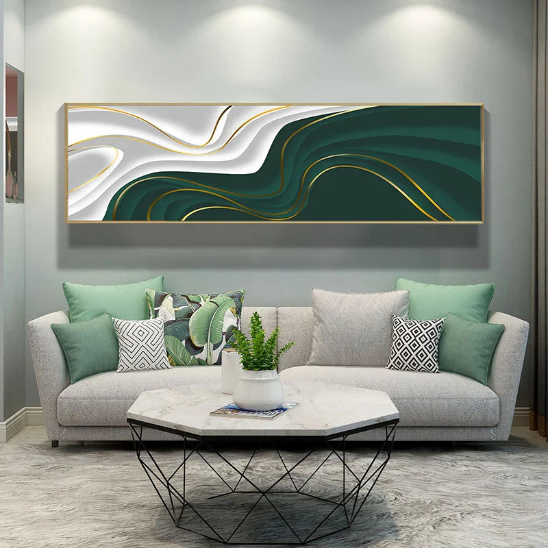 Modern Abstrakt Grün Grau Gold Fließendes Band Wandkunst Feine Kunst Leinwanddrucke Hochformat Bilder Für Wohnzimmer Foyer Treppenhaus Wanddekoration | Karnz
