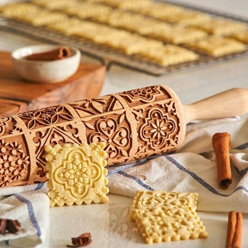 Geprägter Nudelholz aus Holz | Weihnachtsplätzchengravierer | Handgefertigt aus Buchenholz | JollyRoller