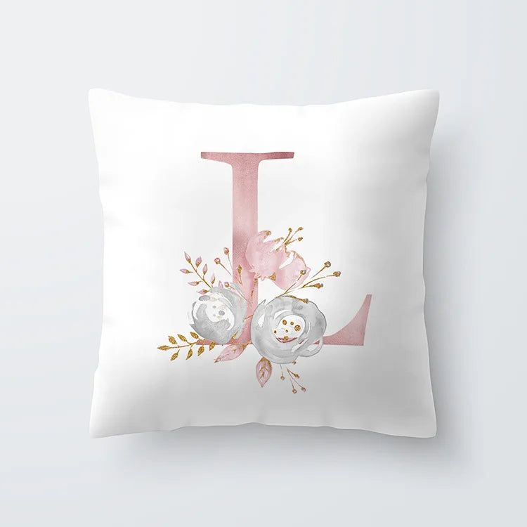 Rosa Goldene Florale Buchstaben Kissenbezug 45x45cm Kissenbezug Für Wohnzimmer Sofa Wurfkissen Polyester Baumwolle Quadratische Kissenbezüge | Karnz