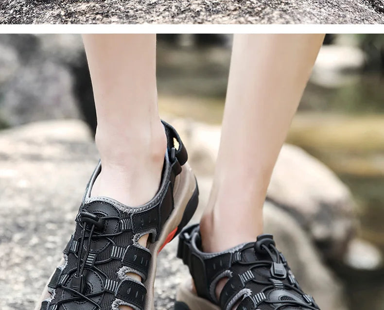 Sommer Herren Outdoor Sandalen Strand Schuhe Echtes Leder Trekking Wandern
