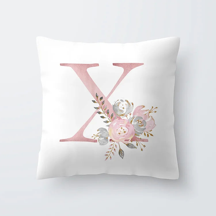 Rosa Goldene Florale Buchstaben Kissenbezug 45x45cm Kissenbezug Für Wohnzimmer Sofa Wurfkissen Polyester Baumwolle Quadratische Kissenbezüge | Karnz